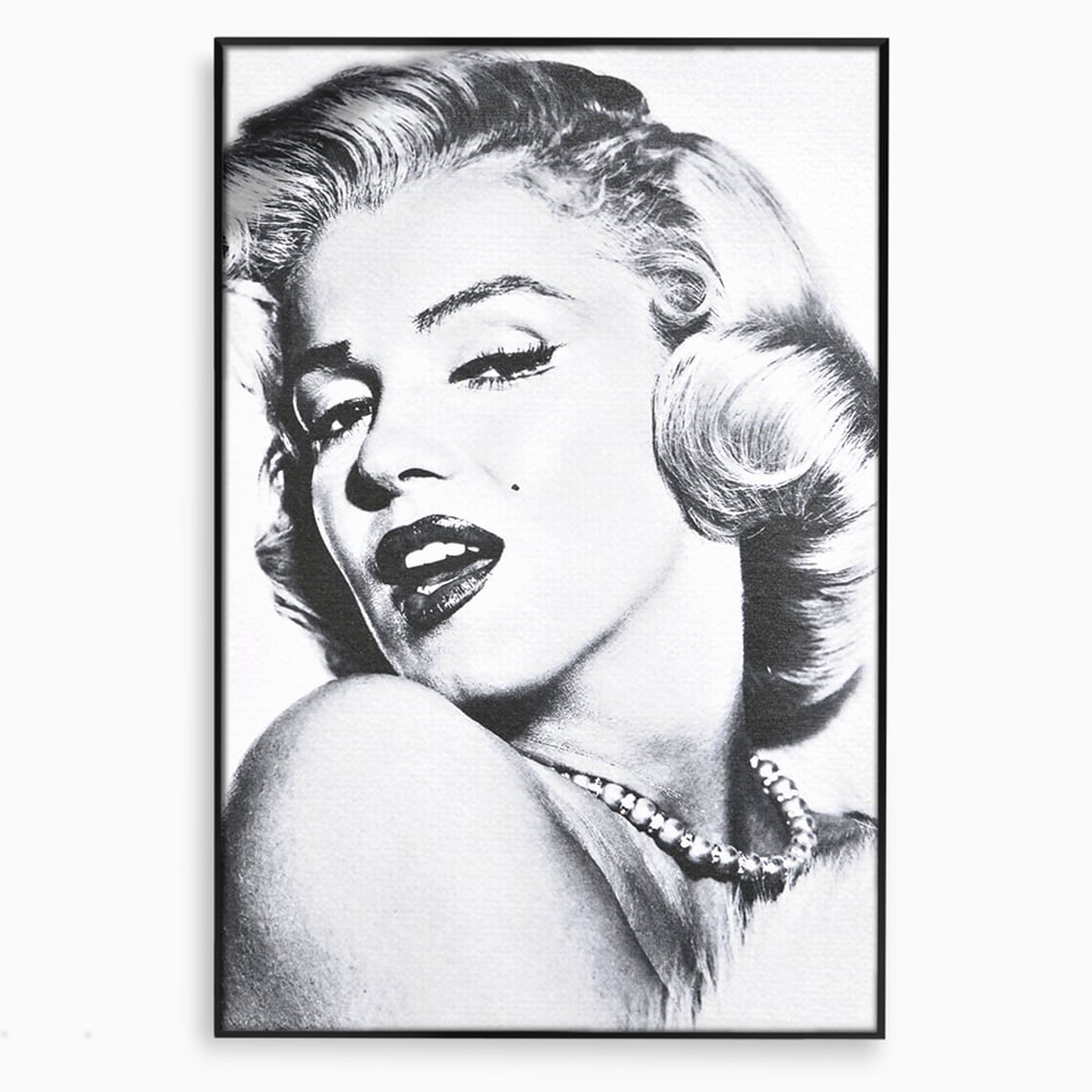 Tablou canvas cu tablou canvas cu marilyn monroe alb negru, in rama de aluminiu negru